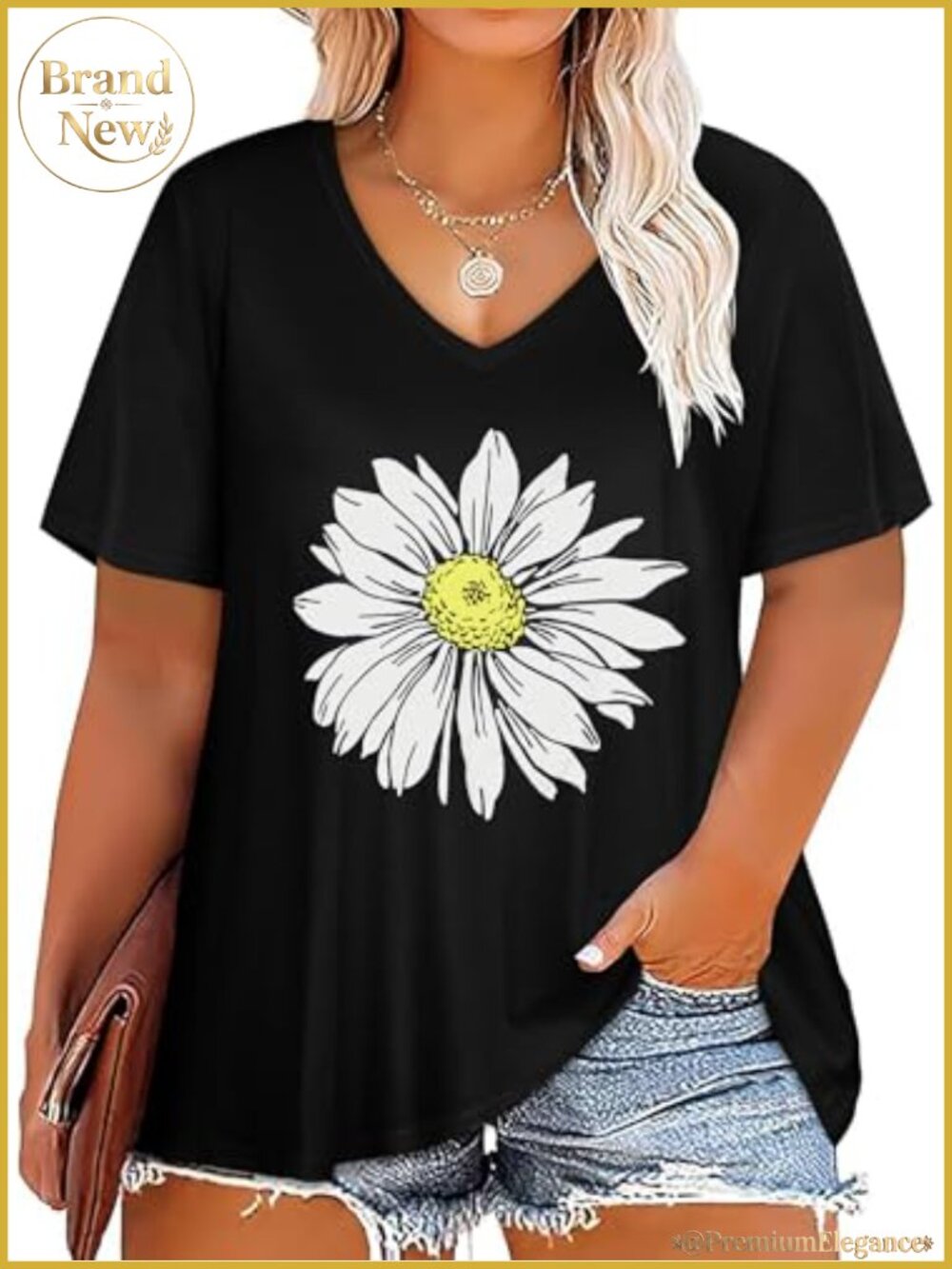 Plus Size V-Neck Short Sleeve Tunic Top Loose Stretch Cotton